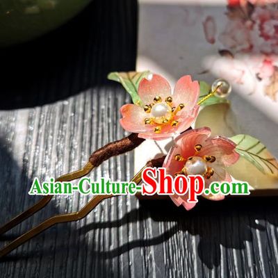 Chinese Classical Pink Sakura Hair Stick Handmade Hanfu Hair Accessories Ancient Song Dynasty Court Lady Flowers Hairpins
