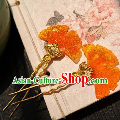 Chinese Classical Golden Hair Stick Handmade Hanfu Hair Accessories Ancient Song Dynasty Ginkgo Leaf Hairpins