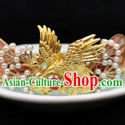 Chinese Classical Golden Crane Hair Crown Handmade Hanfu Hair Accessories Ancient Tang Dynasty Hairpins