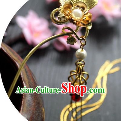 Chinese Classical Ginkgo Leaf Hair Stick Handmade Hanfu Hair Accessories Ancient Jin Dynasty Court Golden Tassel Hairpins