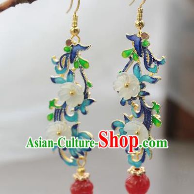 Chinese Handmade Shell Flowers Earrings Classical Jewelry Accessories Hanfu Ming Dynasty Princess Blueing Eardrop