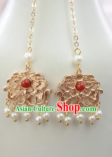 Chinese Handmade Pearls Tassel Earrings Classical Jewelry Accessories Hanfu Ming Dynasty Golden Eardrop Chinese Handmade Pearls Tassel Earrings Classical Jewelry Accessories Hanfu Ming Dynasty Golden Eardrop