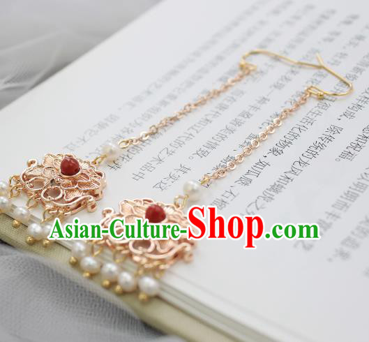 Chinese Handmade Pearls Tassel Earrings Classical Jewelry Accessories Hanfu Ming Dynasty Golden Eardrop Chinese Handmade Pearls Tassel Earrings Classical Jewelry Accessories Hanfu Ming Dynasty Golden Eardrop