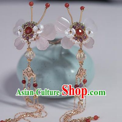 Chinese Classical Court Shell Butterfly Hair Sticks Handmade Hanfu Hair Accessories Ancient Song Dynasty Princess Tassel Hairpins