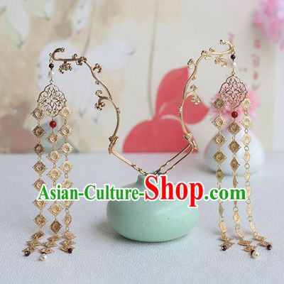 Chinese Classical Court Plum Blossom Hair Stick Handmade Hanfu Hair Accessories Ancient Song Dynasty Princess Golden Tassel Hairpins