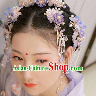 Chinese Classical Court Pink Silk Flower Hair Stick Handmade Hanfu Hair Accessories Ancient Ming Dynasty Princess Purple Lotus Hairpins