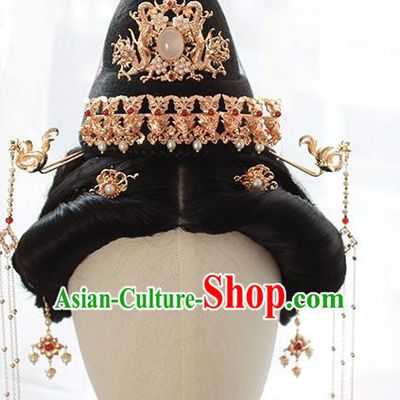 Chinese Classical Phoenix Coronet Hair Stick Handmade Hanfu Hair Accessories Ancient Ming Dynasty Empress Tassel Hairpins Full Set