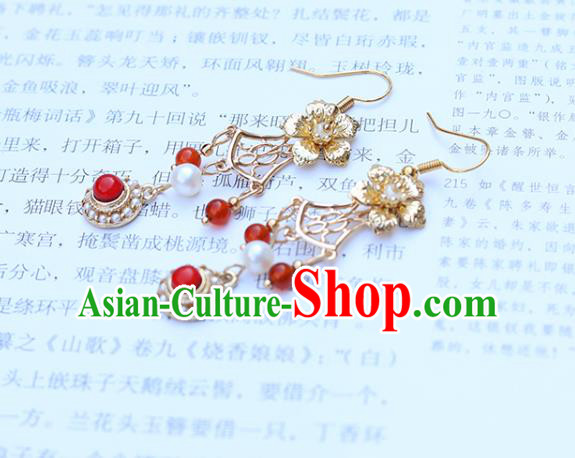 Chinese Handmade Golden Plum Earrings Classical Ear Accessories Hanfu Ming Dynasty Princess Eardrop Chinese Handmade Golden Plum Earrings Classical Ear Accessories Hanfu Ming Dynasty Princess Eardrop