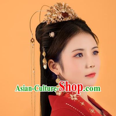 Chinese Classical Court Queen Phoenix Coronet Handmade Hanfu Hair Accessories Ancient Ming Dynasty Princess Tassel Hairpins