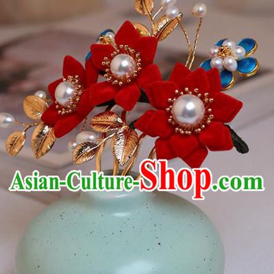 Chinese Classical Court Red Lotus Hair Comb Handmade Hanfu Hair Accessories Ancient Ming Dynasty Princess Golden Hairpins