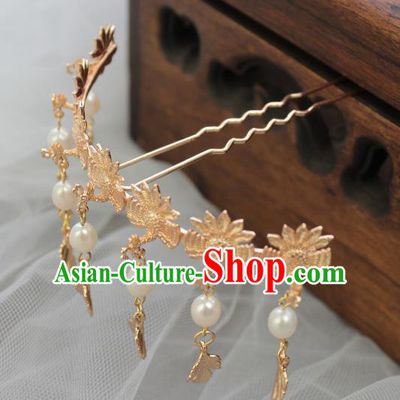 Chinese Classical Court Golden Phoenix Hair Stick Handmade Hanfu Hair Accessories Ancient Song Dynasty Empress Hairpins