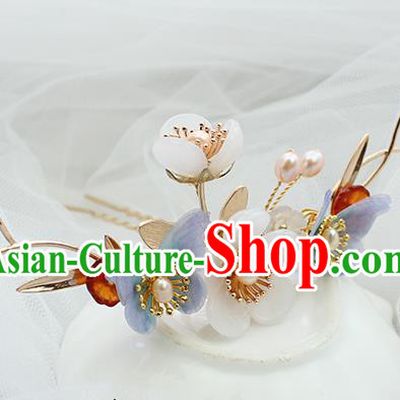 Chinese Classical Lilac Silk Butterfly Hair Stick Handmade Hanfu Hair Accessories Ancient Ming Dynasty Young Lady Golden Hairpins