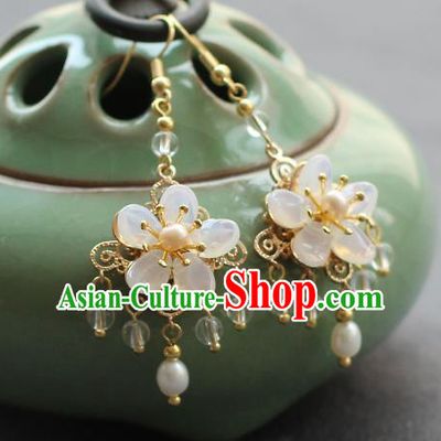 Chinese Handmade Opal Plum Earrings Classical Jewelry Accessories Hanfu Ming Dynasty Princess Tassel Eardrop