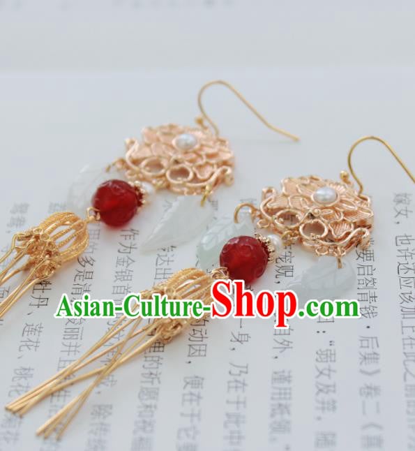 Chinese Handmade Golden Tassel Earrings Classical Jewelry Accessories Hanfu Ming Dynasty Agate Eardrop Chinese Handmade Golden Tassel Earrings Classical Jewelry Accessories Hanfu Ming Dynasty Agate Eardrop
