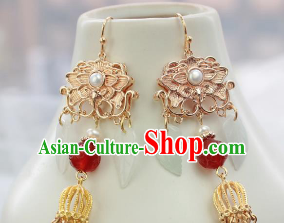 Chinese Handmade Golden Tassel Earrings Classical Jewelry Accessories Hanfu Ming Dynasty Agate Eardrop Chinese Handmade Golden Tassel Earrings Classical Jewelry Accessories Hanfu Ming Dynasty Agate Eardrop