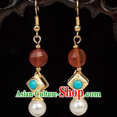 Chinese Handmade Earrings Classical Jewelry Accessories Hanfu Ming Dynasty Princess Golden Eardrop