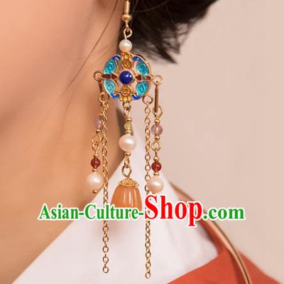 Chinese Handmade Blueing Earrings Classical Jewelry Accessories Hanfu Ming Dynasty Princess Ceregat Eardrop