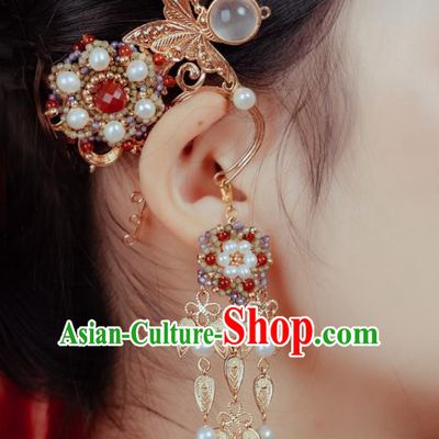 Chinese Handmade Pearls Earrings Classical Ear Accessories Hanfu Tang Dynasty Princess Long Tassel Eardrop
