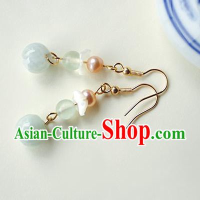 Chinese Handmade Jade Earrings Classical Jewelry Accessories Hanfu Ming Dynasty Princess Pearl Eardrop
