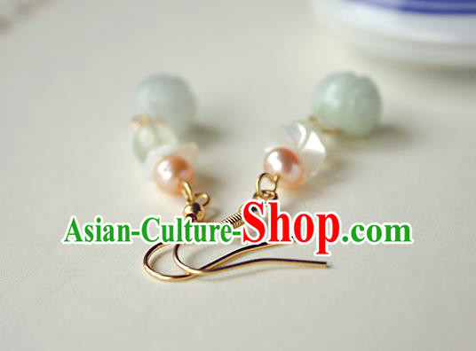 Chinese HandmadeJade Earrings Classical Jewelry Accessories Hanfu Ming Dynasty Princess Pearl Eardrop Chinese HandmadeJade Earrings Classical Jewelry Accessories Hanfu Ming Dynasty Princess Pearl Eardrop