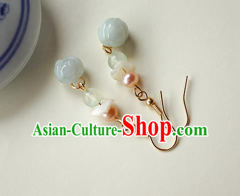 Chinese HandmadeJade Earrings Classical Jewelry Accessories Hanfu Ming Dynasty Princess Pearl Eardrop Chinese HandmadeJade Earrings Classical Jewelry Accessories Hanfu Ming Dynasty Princess Pearl Eardrop