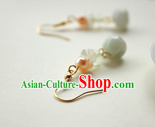 Chinese HandmadeJade Earrings Classical Jewelry Accessories Hanfu Ming Dynasty Princess Pearl Eardrop Chinese HandmadeJade Earrings Classical Jewelry Accessories Hanfu Ming Dynasty Princess Pearl Eardrop