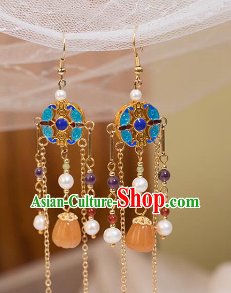 Chinese Handmade Ceregat Earrings Classical Ear Accessories Hanfu Ming Dynasty Princess Blueing Eardrop Chinese Handmade Ceregat Earrings Classical Ear Accessories Hanfu Ming Dynasty Princess Blueing Eardrop