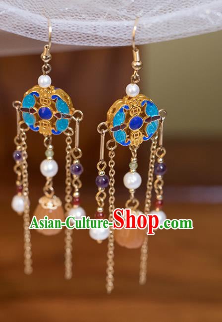 Chinese Handmade Ceregat Earrings Classical Ear Accessories Hanfu Ming Dynasty Princess Blueing Eardrop Chinese Handmade Ceregat Earrings Classical Ear Accessories Hanfu Ming Dynasty Princess Blueing Eardrop