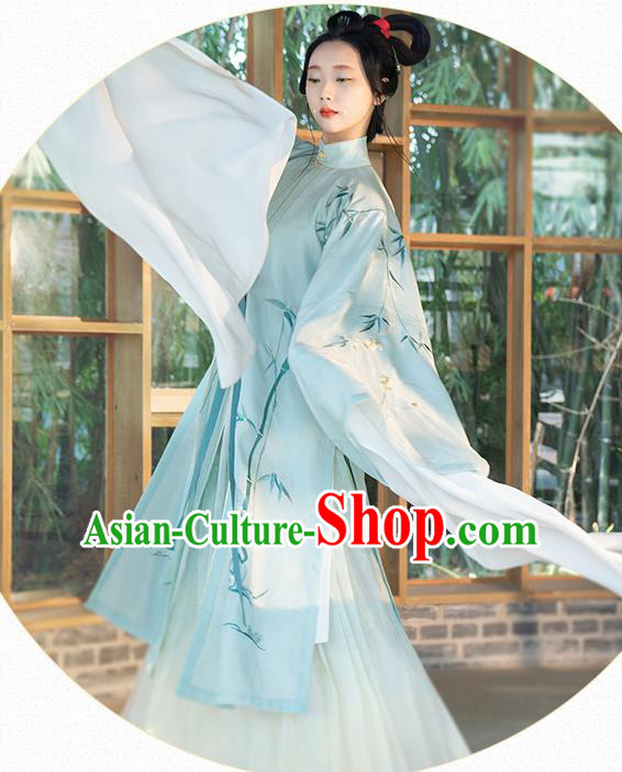 Chinese Ancient Princess Hanfu Dress Traditional Embroidered Blue Long Gown and Skirt Ming Dynasty Noble Lady Historical Costumes Complete Set Chinese Ancient Princess Hanfu Dress Traditional Embroidered Blue Long Gown and Skirt Ming Dynasty Noble Lady Historical Costumes Complete Set