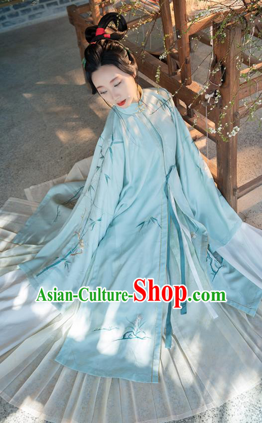 Chinese Ancient Princess Hanfu Dress Traditional Embroidered Blue Long Gown and Skirt Ming Dynasty Noble Lady Historical Costumes Complete Set Chinese Ancient Princess Hanfu Dress Traditional Embroidered Blue Long Gown and Skirt Ming Dynasty Noble Lady Historical Costumes Complete Set