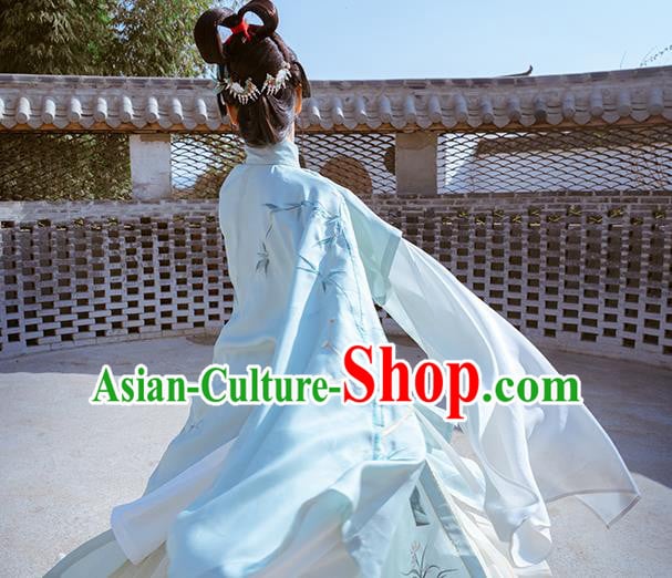 Chinese Ancient Princess Hanfu Dress Traditional Embroidered Blue Long Gown and Skirt Ming Dynasty Noble Lady Historical Costumes Complete Set Chinese Ancient Princess Hanfu Dress Traditional Embroidered Blue Long Gown and Skirt Ming Dynasty Noble Lady Historical Costumes Complete Set