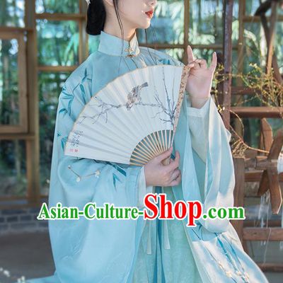 Chinese Ancient Princess Hanfu Dress Traditional Embroidered Blue Long Gown and Skirt Ming Dynasty Noble Lady Historical Costumes Complete Set