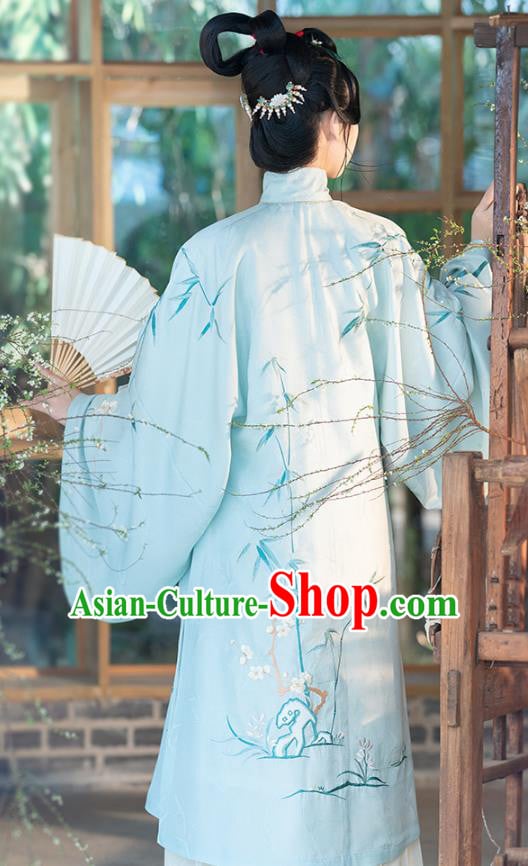 Chinese Ancient Princess Hanfu Dress Traditional Embroidered Blue Long Gown and Skirt Ming Dynasty Noble Lady Historical Costumes Complete Set Chinese Ancient Princess Hanfu Dress Traditional Embroidered Blue Long Gown and Skirt Ming Dynasty Noble Lady Historical Costumes Complete Set