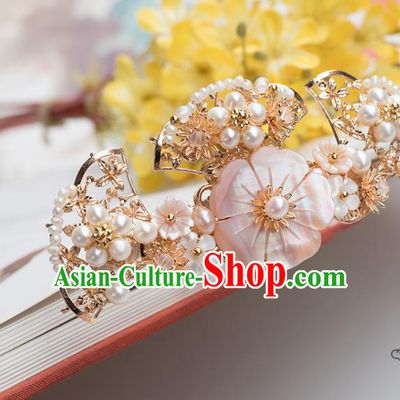 Chinese Classical Palace Shell Plum Hair Crown Handmade Hanfu Hair Accessories Ancient Ming Dynasty Empress Pearls Hairpins