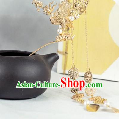 Chinese Classical Palace Golden Phoenix Hair Stick Handmade Hanfu Hair Accessories Ancient Ming Dynasty Empress Tassel Hairpins