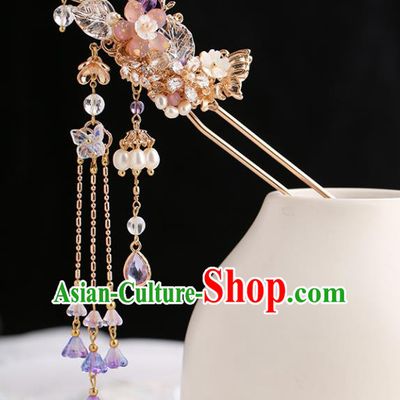 Chinese Classical Palace Purple Tassel Hair Stick Handmade Hanfu Hair Accessories Ancient Ming Dynasty Princess Butterfly Hairpins