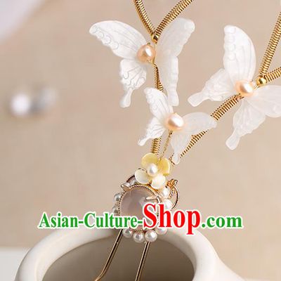 Chinese Classical Palace White Shell Butterfly Hair Sticks Handmade Hanfu Hair Accessories Ancient Ming Dynasty Princess Hairpins