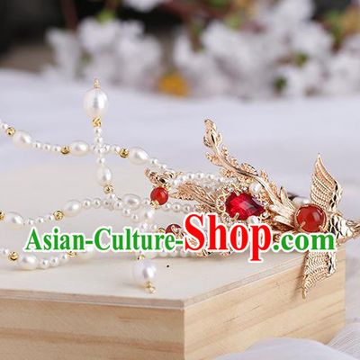 Chinese Classical Palace Phoenix Hair Sticks Handmade Hanfu Hair Accessories Ancient Ming Dynasty Princess Red Crystal Hairpins