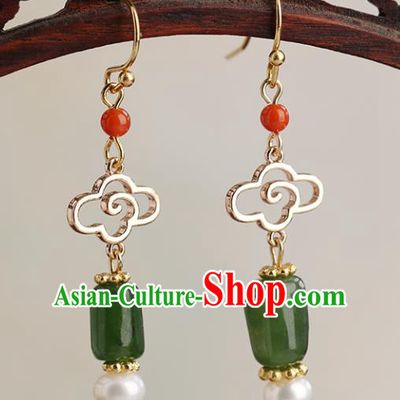 Chinese Handmade Jade Earrings Classical Ear Accessories Hanfu Ming Dynasty Empress Eardrop