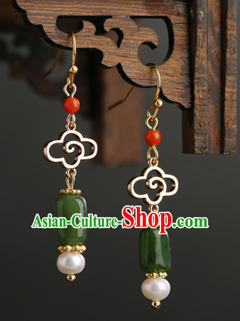 Chinese Handmade Jade Earrings Classical Ear Accessories Hanfu Ming Dynasty Empress Eardrop Chinese Handmade Jade Earrings Classical Ear Accessories Hanfu Ming Dynasty Empress Eardrop