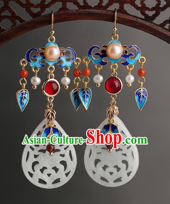 Chinese Handmade Blueing Earrings Classical Ear Accessories Hanfu Ming Dynasty Empress Jade Eardrop Chinese Handmade Blueing Earrings Classical Ear Accessories Hanfu Ming Dynasty Empress Jade Eardrop