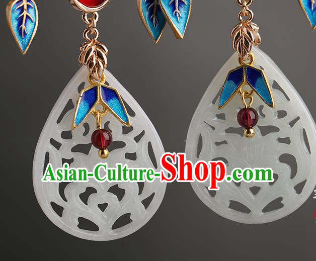 Chinese Handmade Blueing Earrings Classical Ear Accessories Hanfu Ming Dynasty Empress Jade Eardrop Chinese Handmade Blueing Earrings Classical Ear Accessories Hanfu Ming Dynasty Empress Jade Eardrop