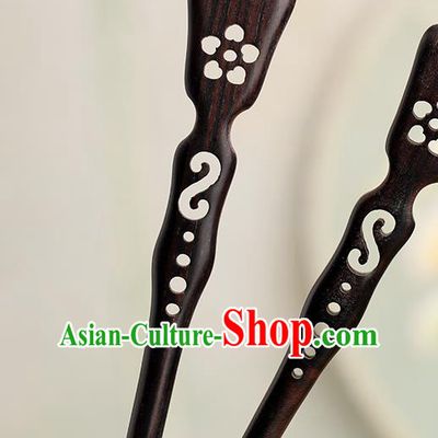 Chinese Classical Palace Ebony Carving Hair Stick Handmade Hanfu Hair Accessories Ancient Ming Dynasty Princess Wood Hairpins