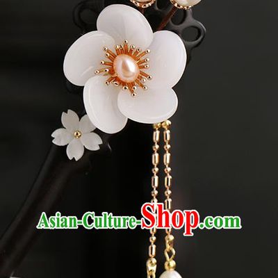 Chinese Classical Palace Pearl Plum Hair Sticks Handmade Hanfu Hair Accessories Ancient Ming Dynasty Princess Ebony Hairpins