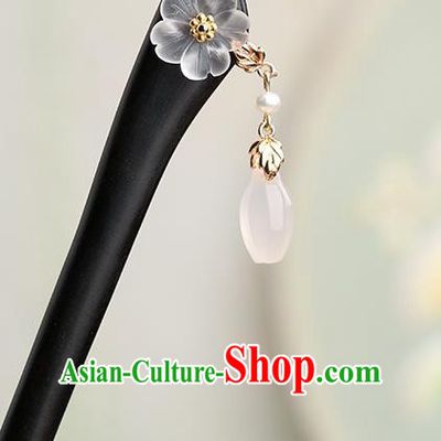 Chinese Classical Palace Ebony Hair Stick Handmade Hanfu Hair Accessories Ancient Ming Dynasty Princess Sakura Tassel Hairpins