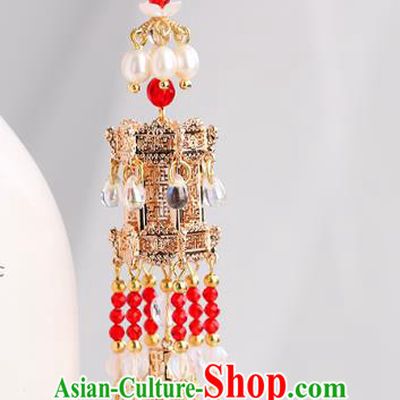 Chinese Classical Palace Red Tassel Hair Stick Handmade Hanfu Hair Accessories Ancient Ming Dynasty Princess Golden Dragon Hairpins