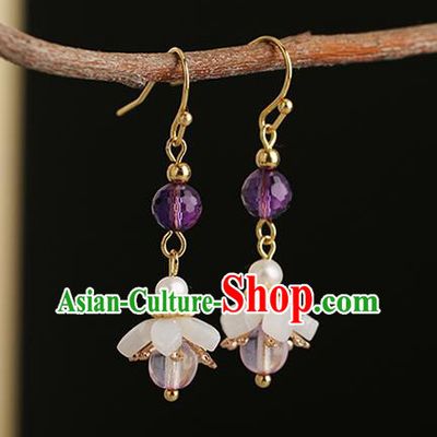 Chinese Handmade Earrings Classical Ear Accessories Hanfu Ming Dynasty Princess Amethyst Eardrop
