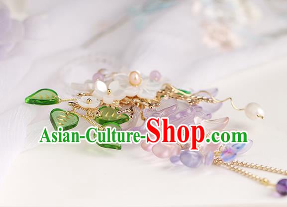 Chinese Handmade Classical Wisteria Accessories Ancient Hanfu Ming Dynasty Princess Beads Tassel Brooch Chinese Handmade Classical Wisteria Accessories Ancient Hanfu Ming Dynasty Princess Beads Tassel Brooch