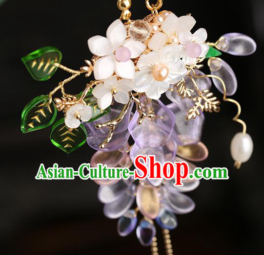 Chinese Handmade Classical Wisteria Accessories Ancient Hanfu Ming Dynasty Princess Beads Tassel Brooch Chinese Handmade Classical Wisteria Accessories Ancient Hanfu Ming Dynasty Princess Beads Tassel Brooch