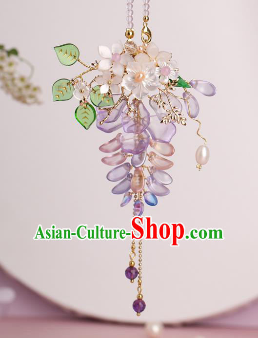 Chinese Handmade Classical Wisteria Accessories Ancient Hanfu Ming Dynasty Princess Beads Tassel Brooch Chinese Handmade Classical Wisteria Accessories Ancient Hanfu Ming Dynasty Princess Beads Tassel Brooch